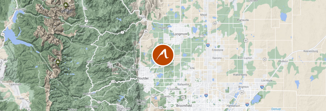 Map showing Apex 5510 apartments located northeast of Boulder.