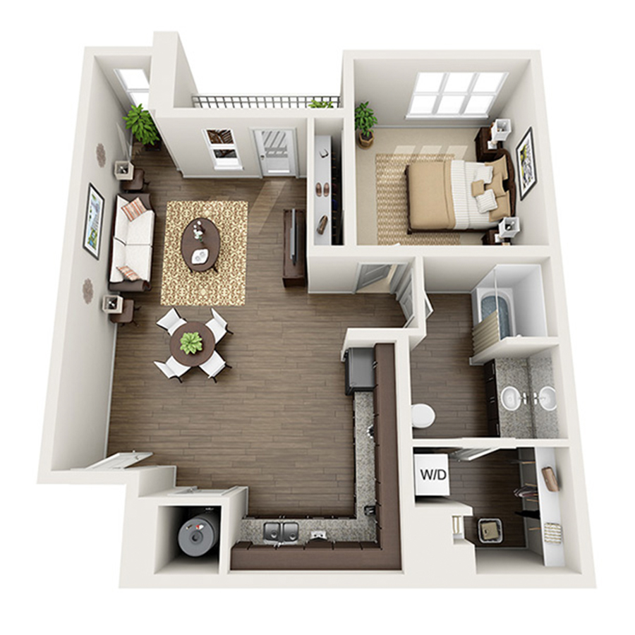 Rendering of the Castle Peak floor plan with 1 bedroom[s] and 1 bathroom[s] at Apex 5510
