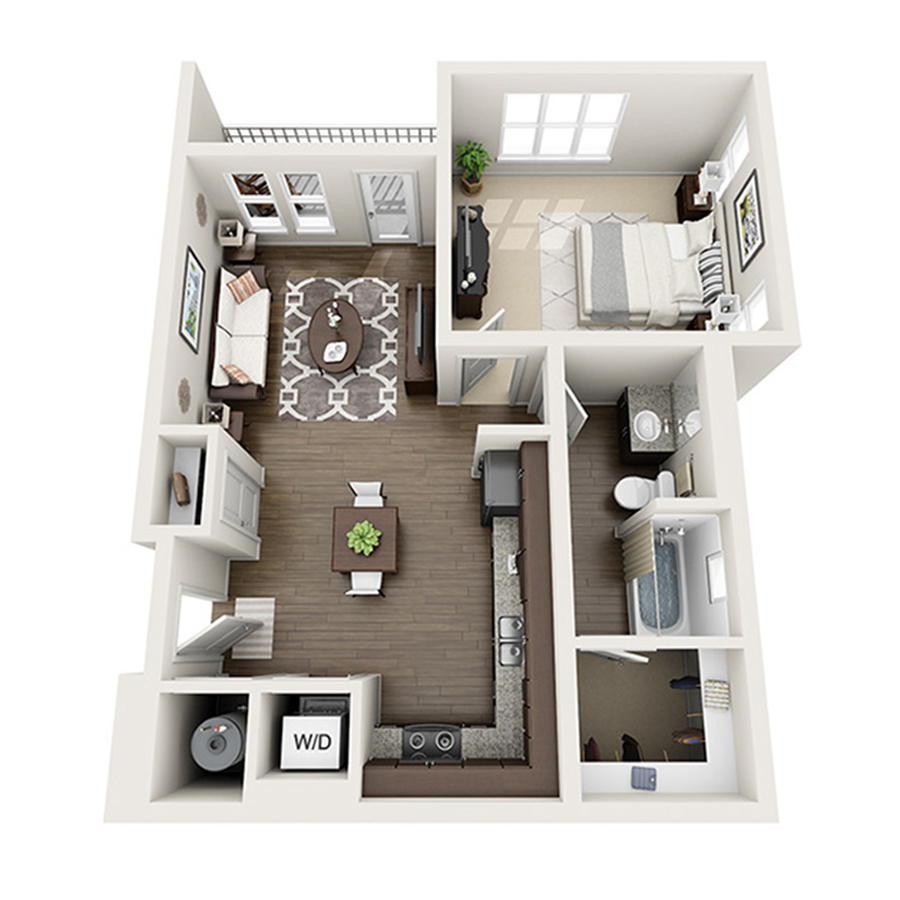 Rendering of the Grays Peak floor plan with 1 bedroom[s] and 1 bathroom[s] at Apex 5510