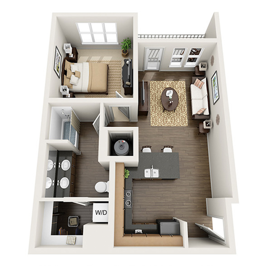 Rendering of the Longs Peak floor plan with 1 bedroom[s] and 1 bathroom[s] at Apex 5510